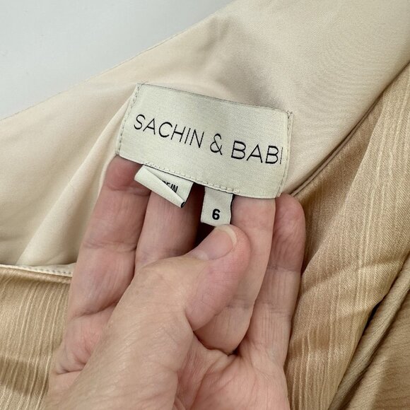 SACHIN & BABI chelsea crinkle dress gown one shoulder satin champagne evening 6 - Picture 9 of 10